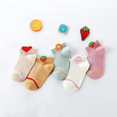 Girls Kids Socks Cartoon Fruit Pattern 5 Pairs