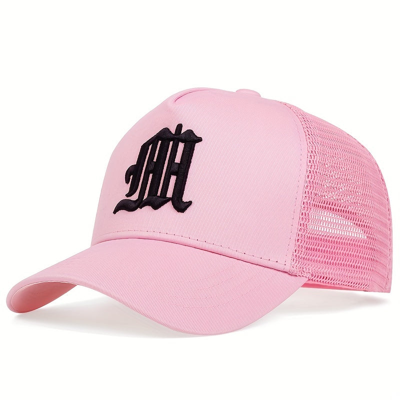 Gothic M Embroidery Baseball Cap Solid Mesh Trucker Hats