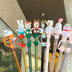 Spooky Halloween Animal Straw Toppers - Reusable & Dustproof