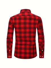 Men's Double Pocket Plaid Shirt for Spring Fall