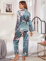 Floral Print Pajama Set with Robe & Pants