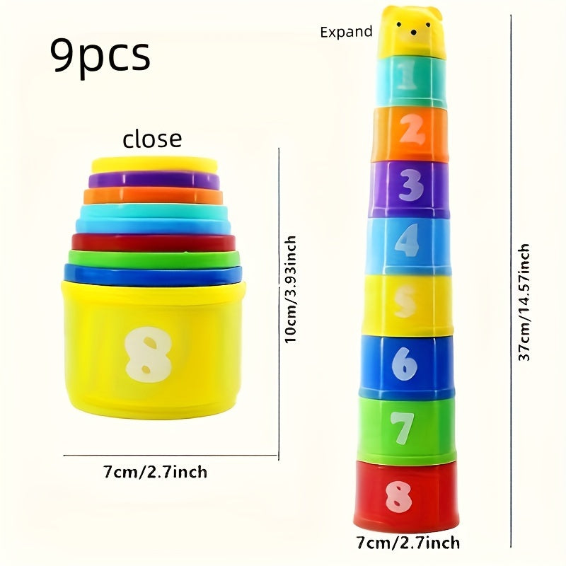 9pcs Fun Digital Stack Cup Science And Education Bath Toy