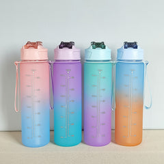 900ML Gradient Sports Water Bottle with Time Marker Stickers