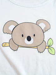 Koala Print Pajamas Set Short Sleeve Top & Shorts & Pants