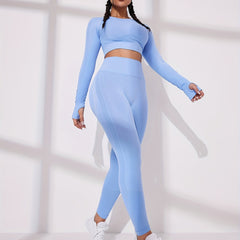 Women's Solid Long Sleeve Yoga Set for Fitness and Running