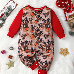 Christmas Elk Print Baby Romper Long Sleeve Jumpsuit