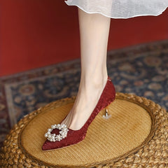 Faux Pearl Kitten Heels Bridesmaid Pumps Wedding Shoes