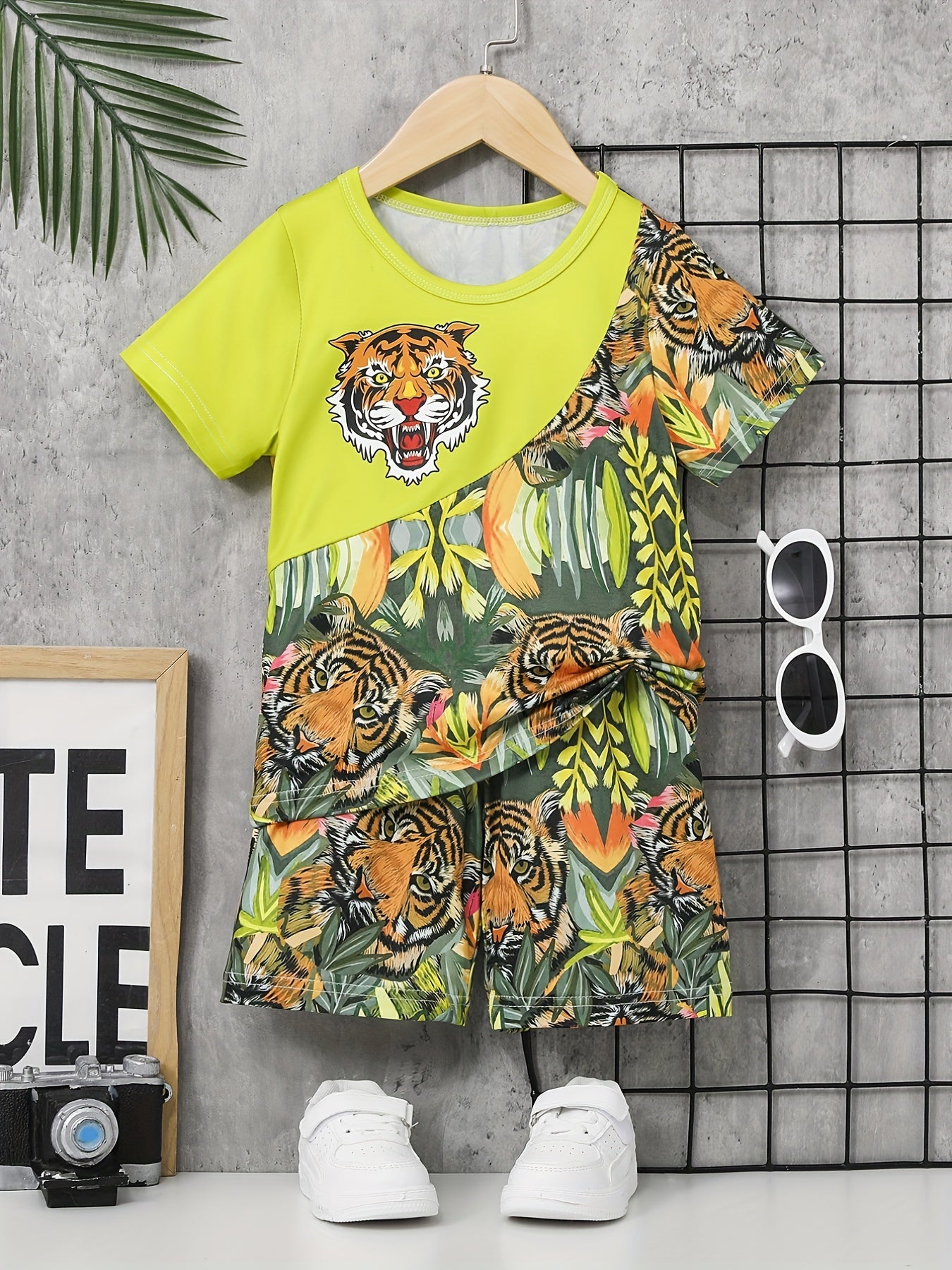 Boys Tiger Graphic T shirt & Shorts Set for Summer