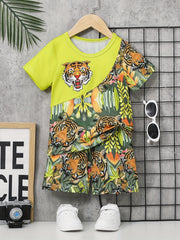 Boys Tiger Graphic T shirt & Shorts Set for Summer