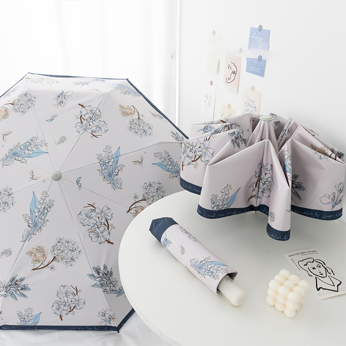 Lily Of The Valley Vinyl Auto Folding Umbrella Rain Or Shine Dual use