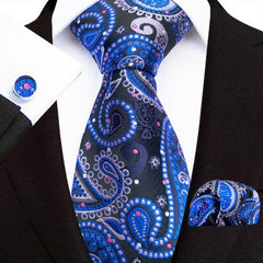 Men's Paisley Tie Jacquard Necktie Handkerchief Clip Set