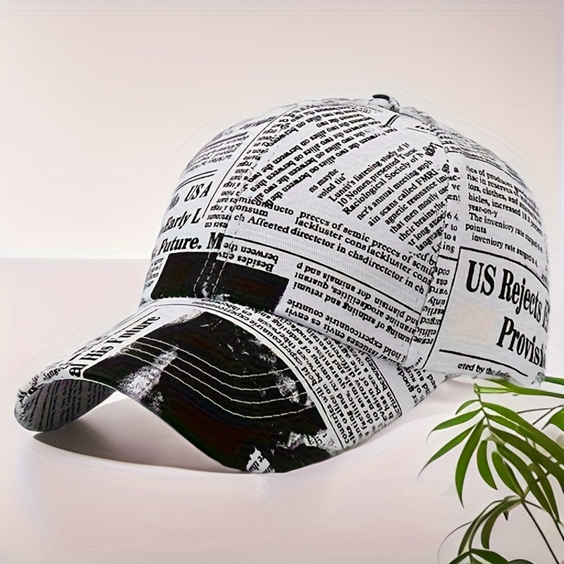 Newspaper Printed Baseball Cap Vintage Hat