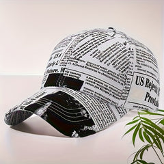 Newspaper Printed Baseball Cap Vintage Hat