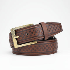 Men's Plaid Embossed Belt with Alloy Pin Buckle