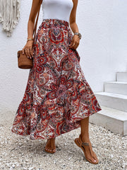 Paisley Print High Waist Skirt Boho Style