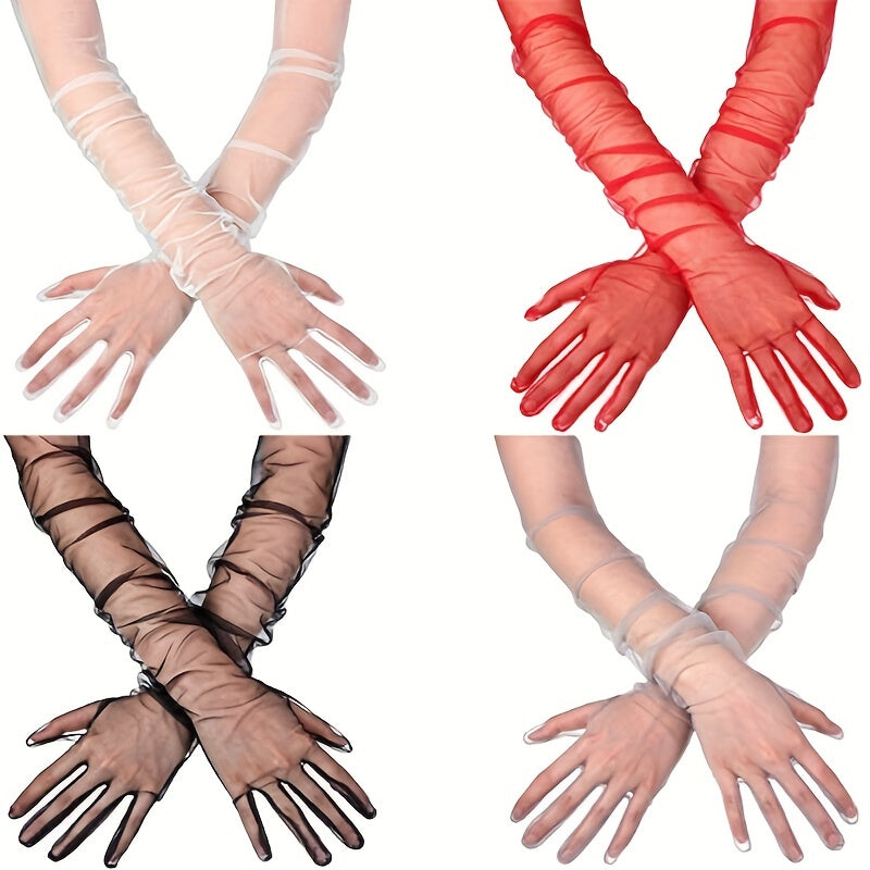 55 Sheer Mesh Gloves Bridal Wedding Long Gloves For Formal Event Party