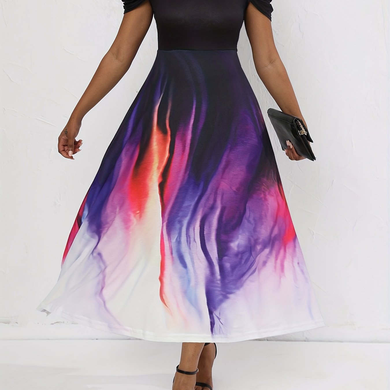 Tie Dye A Line Dress Crew Neck Maxi Dress Women's Clothing