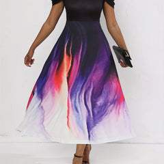 Tie Dye A Line Dress Crew Neck Maxi Dress Women's Clothing