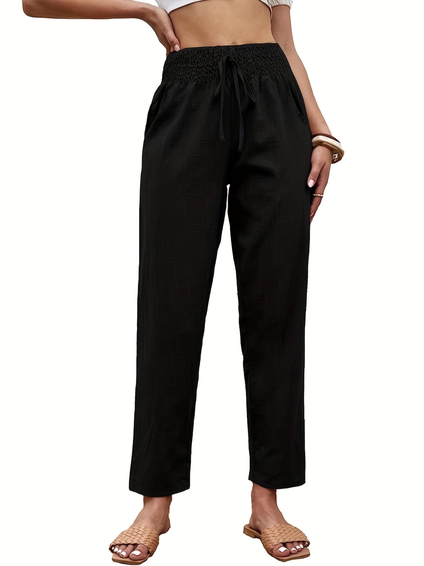 Drawstring High Waist Cropped Pants