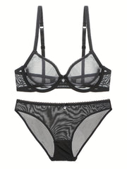 Push Up Lace Mesh Bra & Panties Lingerie Set