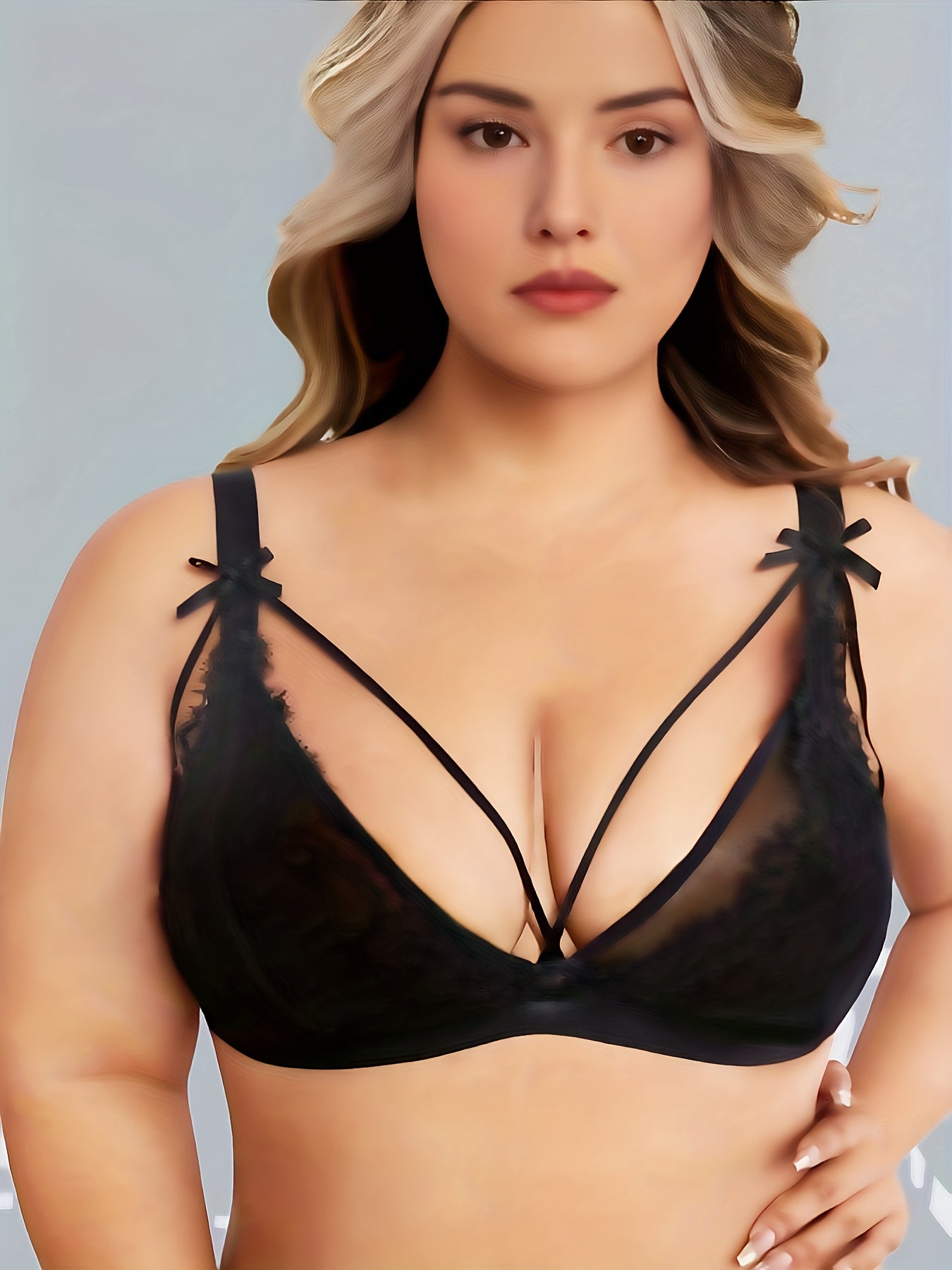 Plus Size Sexy Bra Women's Plus Lace Bow Wireless Bralette