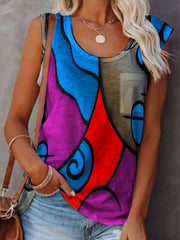 Colorful Sleeveless Tank Top Crew Neck Casual Top for Spring & Summer