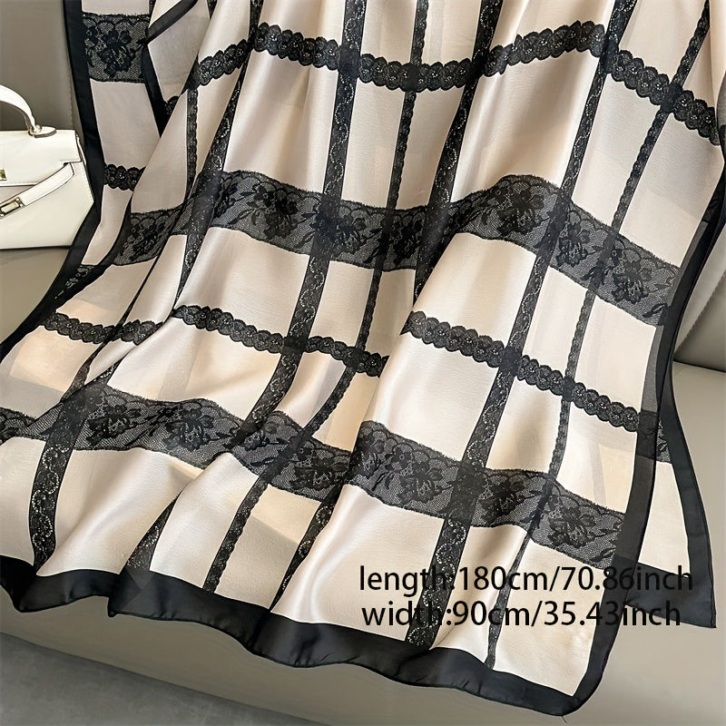Printed Scarf Lightweight Silk Feeling Satin Shawl Long Mature Sunscreen Wrap