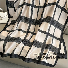 Printed Scarf Lightweight Silk Feeling Satin Shawl Long Mature Sunscreen Wrap