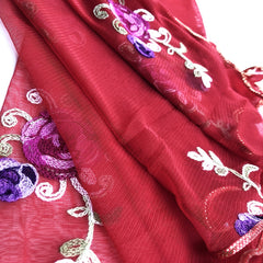 Red Embroidery Thin Lace Scarf Women Comfortable & Breathable Shawl