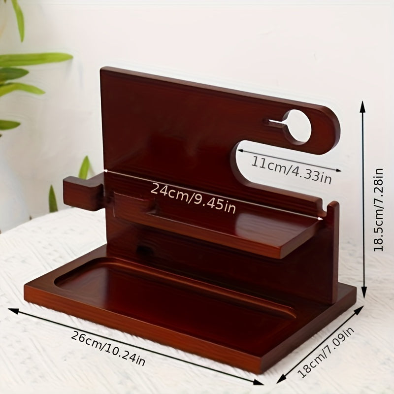 Men's Wooden Bedroom Organizer 2 Shelf Storage for Phone Keys Watches & Tools
