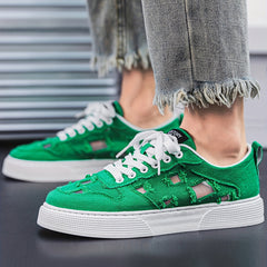 Men's Ripped Skate Shoes Lace up Sneakers with Good Grip