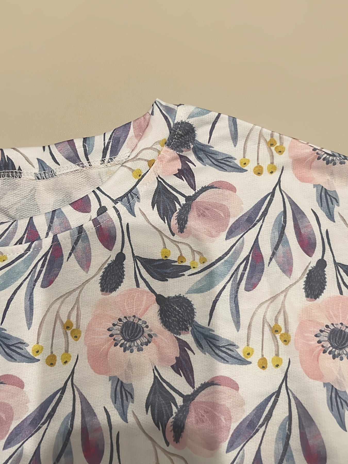 Floral Print Crew Neck Sweatshirt for Women