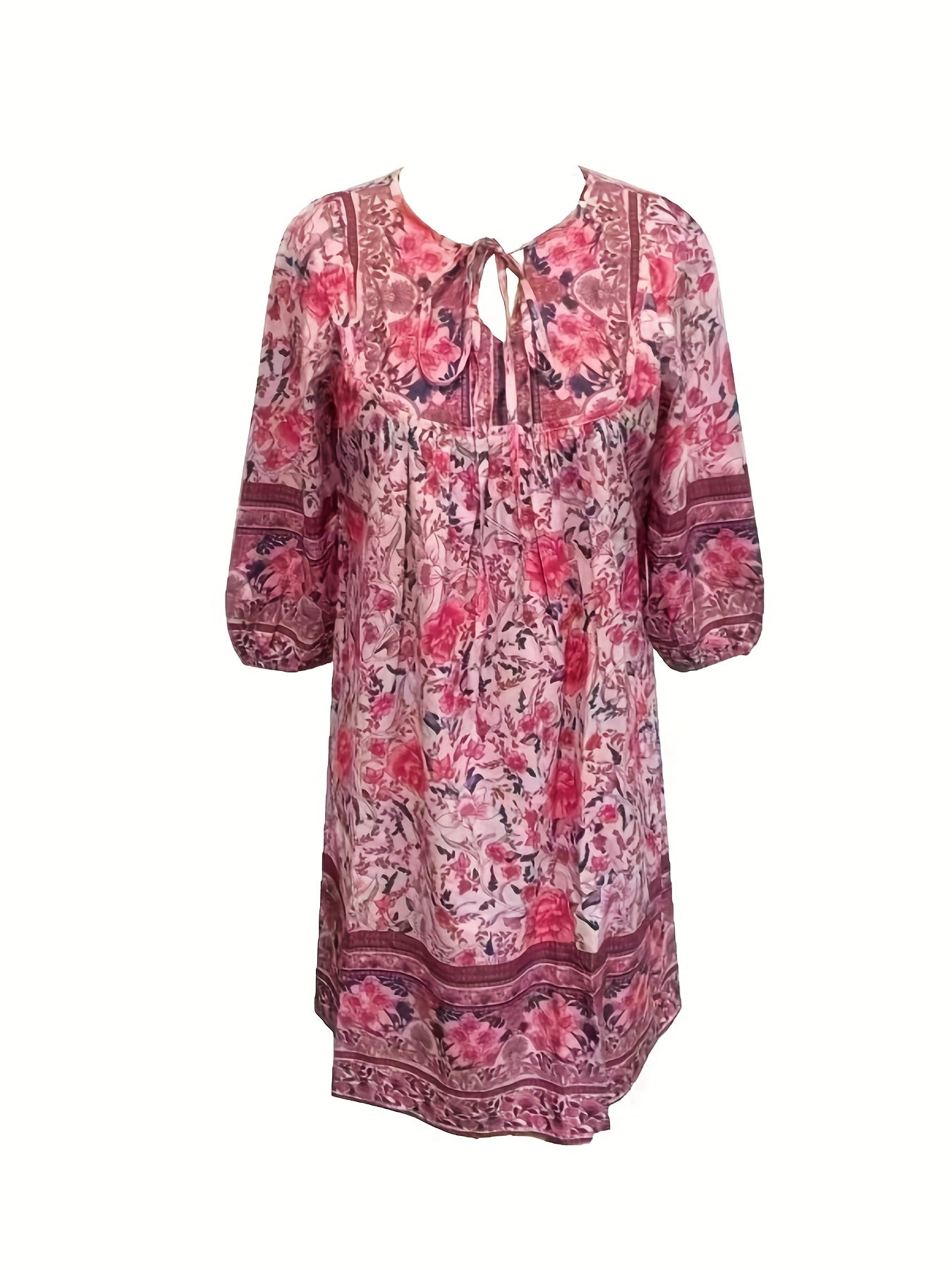 Floral Print Tie Neck Long Sleeve Dress