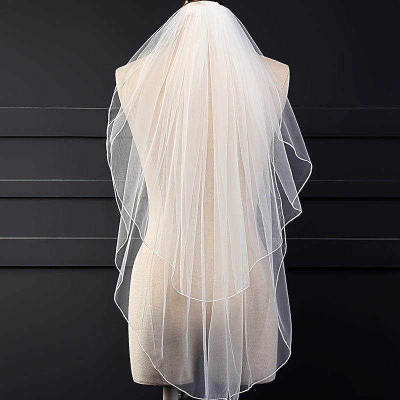 2 Layer Tulle Wedding Veil with Comb Bridal Veil for Brides
