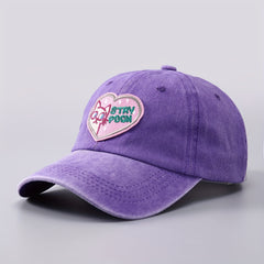 Heart Cat Patch Baseball Cap Embroidery Washed Distressed Cotton Sun Hat