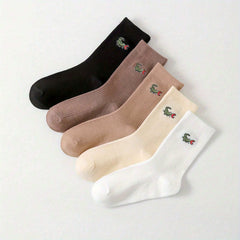 5 Pairs Funny Crocodile Print Crew Socks Women's Stockings