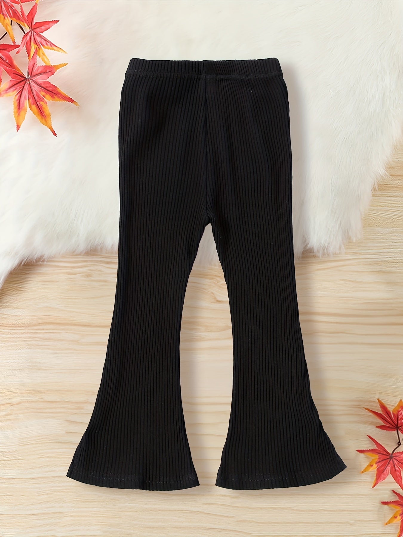 Girls' Ribbed Bell Bottom Trousers Slim Fit Stretch Pants for Spring/Autumn
