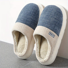 Fuzz Lined Men's House Slippers Anti-Skid Winter Indoor Shoes