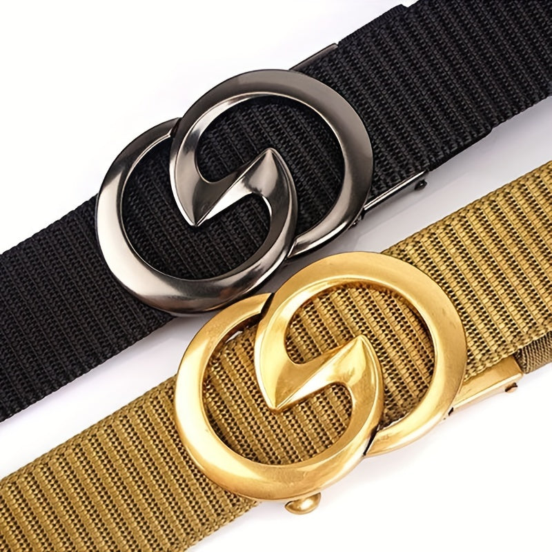 Youth Letter Automatic Buckle Leather Belt Nylon Pants Belt