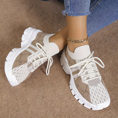 Women's Lace-Up Chunky Sneakers Letter Pattern Lightweight Casual Running Shoes