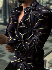 Geometric Print Men's Casual Button Up Long Sleeve Shirt