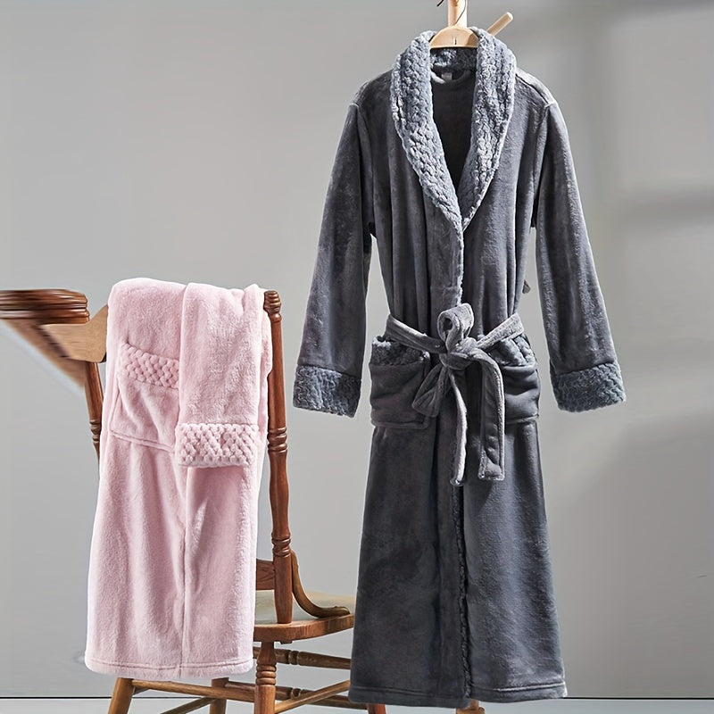 Autumn Winter Flannel Bathrobe Soft Unisex Nightgown Warm Long Robe