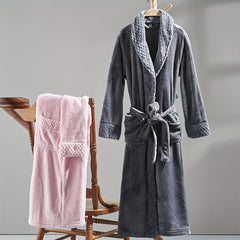 Autumn Winter Flannel Bathrobe Soft Unisex Nightgown Warm Long Robe