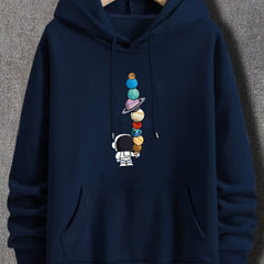 Planets Print Hoodie Men's Casual Graphic Pullover Hoodie