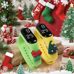 Kids' Digital Watches with Santa & Snowman Charms Cartoon Red & Orange Straps