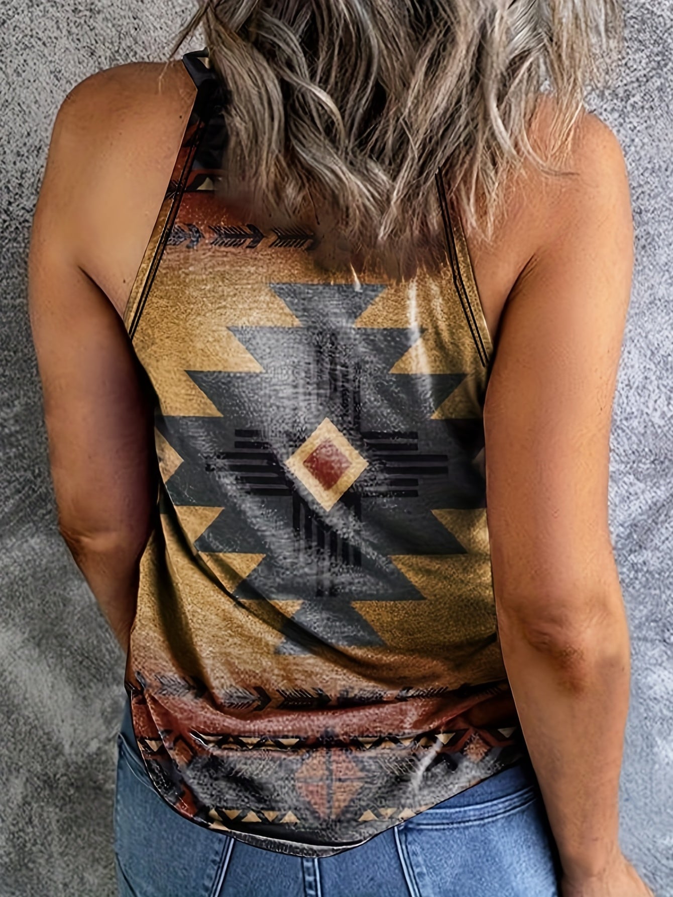 Geo Print Halter Neck Top Sleeveless Tank Summer Women's Clothing