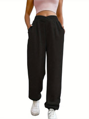 Solid Fleece Lined Sweatpants for Women