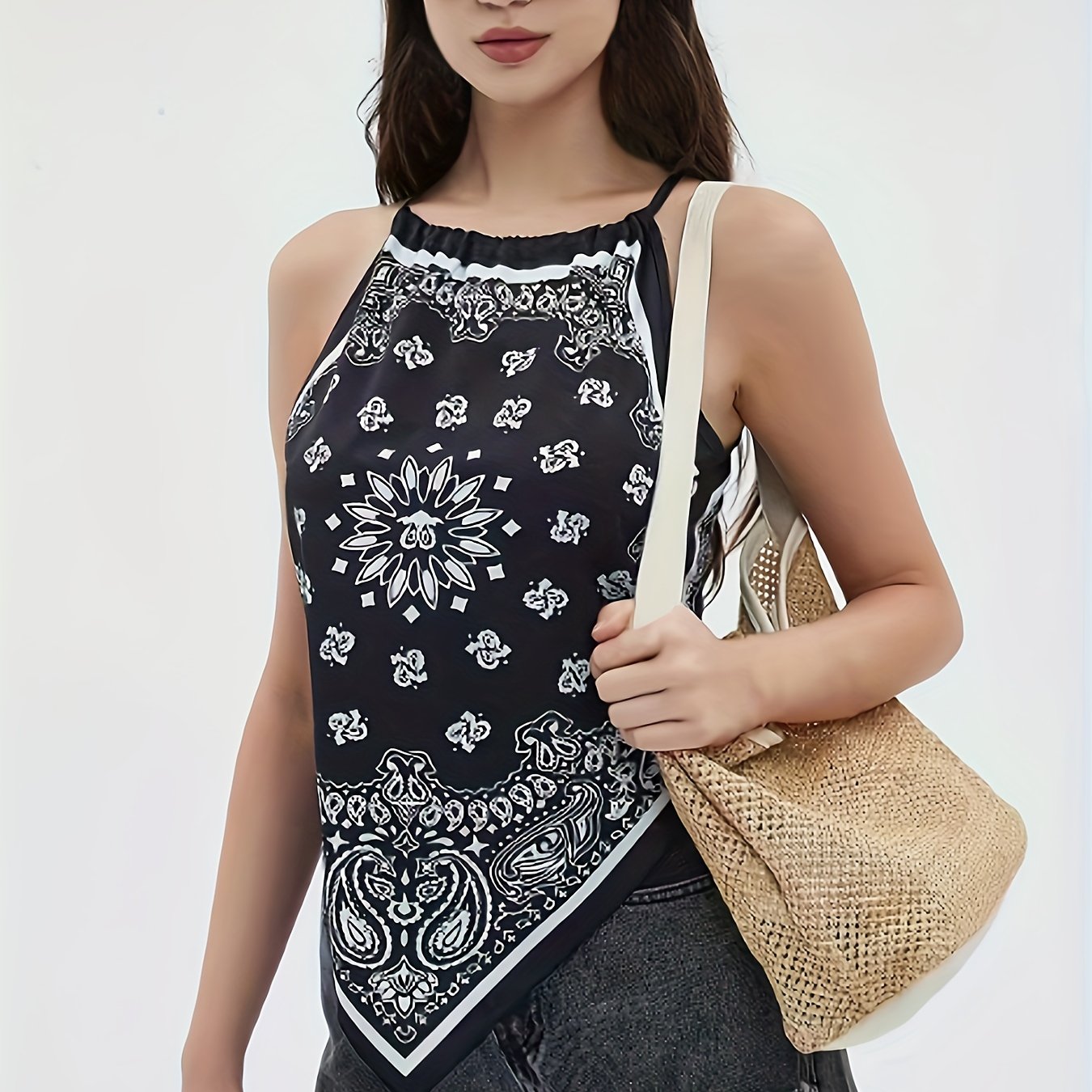Paisley Print Halter Neck Top Sleeveless Summer & Spring Women's Clothing