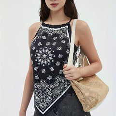 Paisley Print Halter Neck Top Sleeveless Summer & Spring Women's Clothing