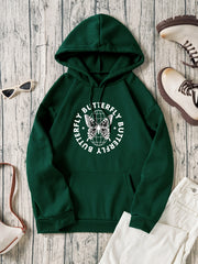 Butterfly & Letter Print Drawstring Sweatshirt Top Long Sleeve Pullover Hoodie